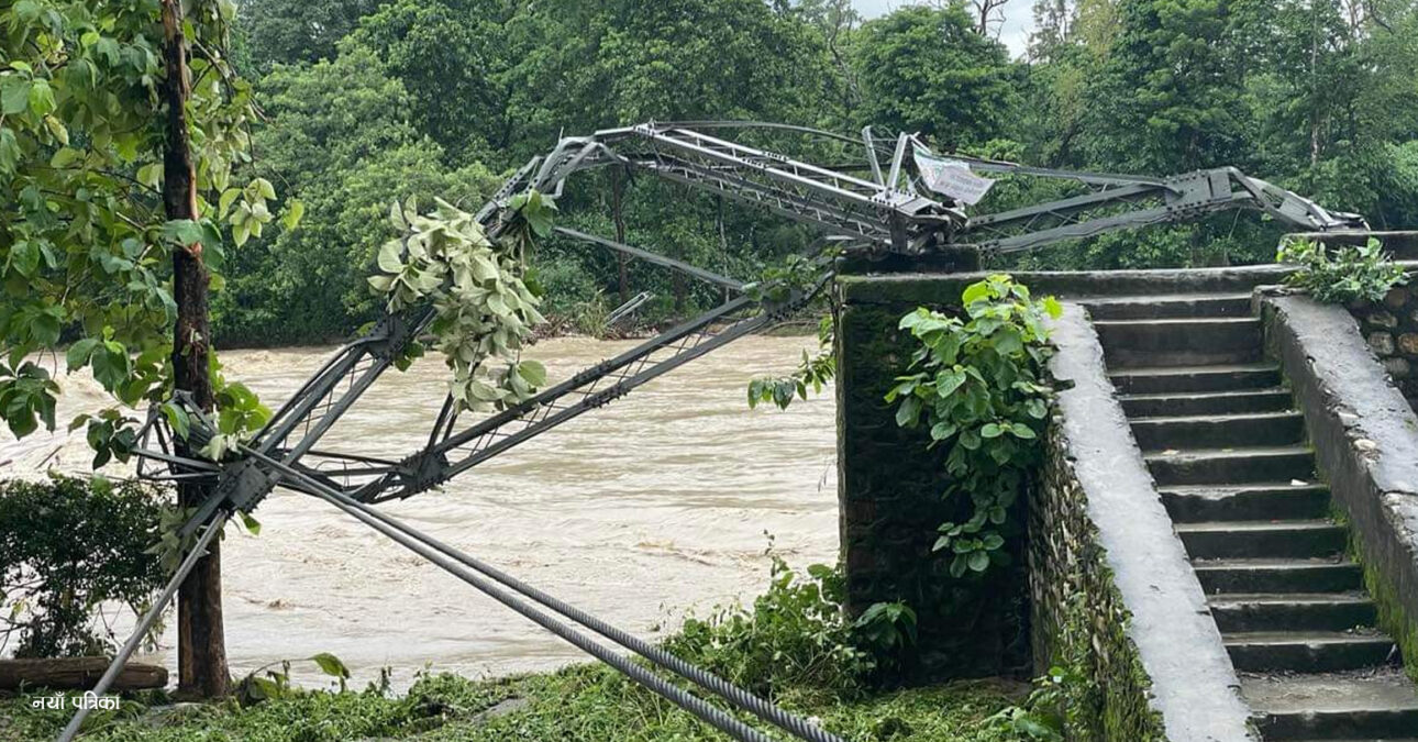 नारायणी नदीको बाढीले झोलुंगे पुल बगायो